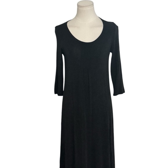 EILEEN FISHER Midi Dress Gray Black Scoop Neck 2/3 Sleeves Stretchy Size XS Work - Picture 8 of 8